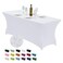 CWK 6FT Stretch Spandex Fitted Tablecloth,Rectangular Table Cover,White