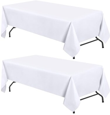 WEALUXE 2 Pack White Kitchen Table Cloth for Folding Table 4ft 60x84 in ] Rectangle Tablecloth Set, Stain and Wrinkle Resistant Washable Polyester Table Cover for Dinner Table, Wedding, Party
