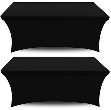 White Classic Stretch Spandex Table Covers 4FT, Pack of 2 Fitted Tablecloths for Rectangle Tables, Stretchy Wrinkle Resistant Folding Table Cover, Black