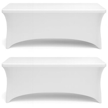 Stretch Spandex Table Covers 4FT, Pack of 2 Fitted Tablecloths for Rectangle Tables, Stretchy Wrinkle Resistant Folding Table Cover, White