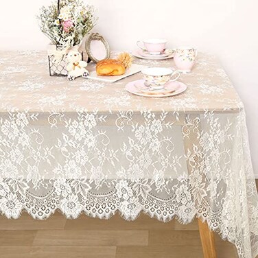 Ivory Lace Tablecloth 60x120 Inch Wedding Rectangular Table Cloth Overlay