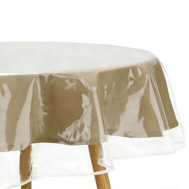 FeelingWarm Clear Table Cover Protector Plastic Tablecloth Oval 60 X 90 Inch PVC Vinyl Table Protective Dining Covering Transparent Waterproof