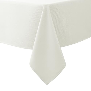 Biscaynebay Textured Fabric Tablecloths 60x84 Inches Rectangular, Ivory Water Resistant Tablecloths for Dining, Kitchen, Wedding, Parties etc. Machine Washable