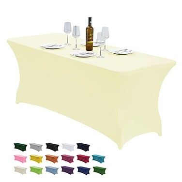 CWK 6FT Stretch Spandex Fitted Tablecloth,Rectangular Table Cover,Beige