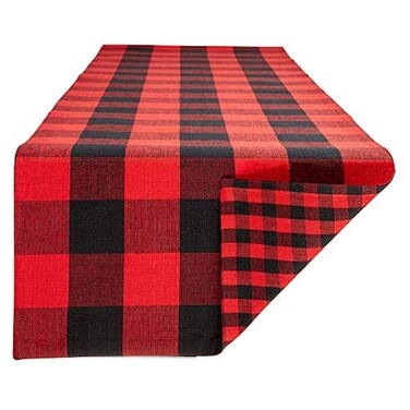 DII Gingham Check Tabletop Collection, Red/Black, Table Runner, 14x72
