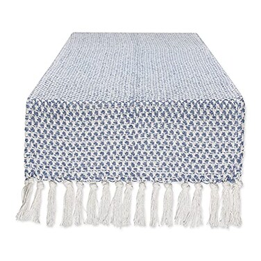 DII Woven Basics Collection 100% Cotton Knit Table Runner, 15x108, Stonewash Blue