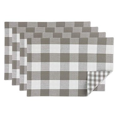 DII Gingham Check Tabletop Collection, Gray, Placemat Set