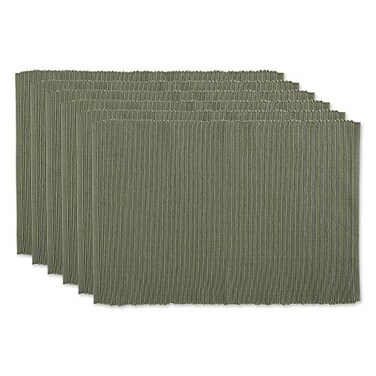 DII Basic Everyday Ribbed Tabletop 100% Cotton, Placemat Set, 13x19, Artichoke, 6 Piece