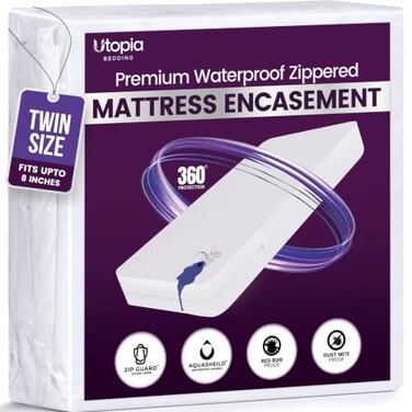 Waterproof Zippered Mattress Protector Twin Size, 8" Deep Pocket