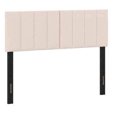 GIANTEX Linen Upholstered Headboard, Adjustable Width Vertical Channel Tufting Headboard Only with Solid Wood Legs, Attach Frame, Rectangular Headboards for Queen Full Bed, Beige