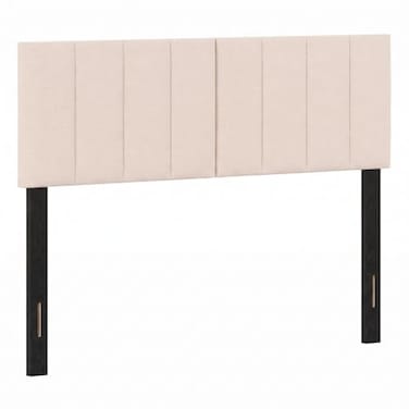 KOMFOTT Linen Upholstered Headboard for FullQueen Size Bed, Vertical Channel Tufted Rectangular Headboard with Solid Wood LegsAdjustable Width, Padded Bed Backboard, Easy Assembly, Beige