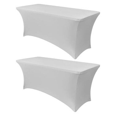 Obstal 8ft Stretch Spandex Table Cover for Folding Tables, 2 Pack, Silver