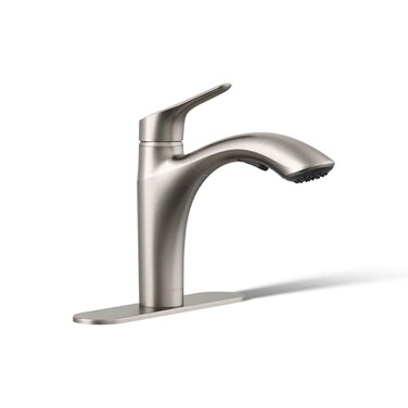 KOHLER 30468-VS Rival Single Handle Pull-Out Kitchen Sink Faucet, 1.5 GPM, High-Arch Swing Spout, Two-Function Sprayhead, Vibrant Stainless