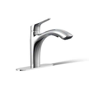 KOHLER 30468-CP Rival Single Handle Pull-Out Kitchen Sink Faucet, 1.5 GPM, High-Arch Swing Spout, Two-Function Sprayhead, Polished Chrome