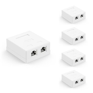 VCELINK Cat6 RJ45 Surface Mount Box Shielded 2-Port, 5-Pack, White
