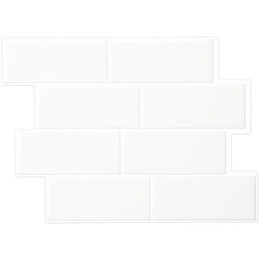 Smart Tiles Peel and Stick backsplash, Subway Pure White, 11.55"x8.38