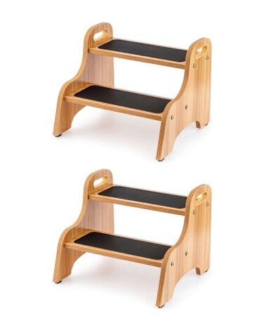 StrongTek Wooden 2 Step Stool, 350 lb Capacity, Non-Slip, 2 Pack
