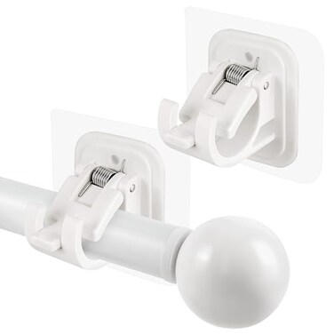 Codoule 2PCS Self Adhesive No Drill Adjustable Curtain Rod Holder Hooks Brackets