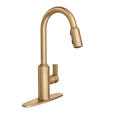 Moen Meena One Handle Kitchen Faucet with Pull Down Sprayer, High Arc Kitchen Sink Faucet Featuring Reflex System and Duralock Quick Connect, Bronzed Gold, 87270BZG