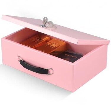 xydled Fireproof Document Box with Key Lock, Fire Safe Box, Pink