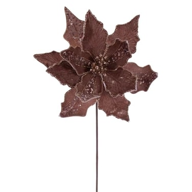 Vickerman 10" x 20" Mocha Velvet Striped Poinsettia Stem. It Includes Three Pieces per Bag.
