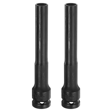 HARFINGTON 2pcs Deep Thin Wall Impact Socket 10mm Metric 6 Point Socket 1/2" Square Drive 5" Extra Long Phosphated CR-V Steel Industrial Grade Spindle Axle Nut Socket, Black