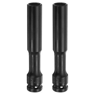 HARFINGTON 2pcs Deep Thin Wall Impact Socket 15mm Metric 6 Point Socket 1/2" Square Drive 5" Extra Long Phosphated CR-V Steel Industrial Grade Spindle Axle Nut Socket, Black