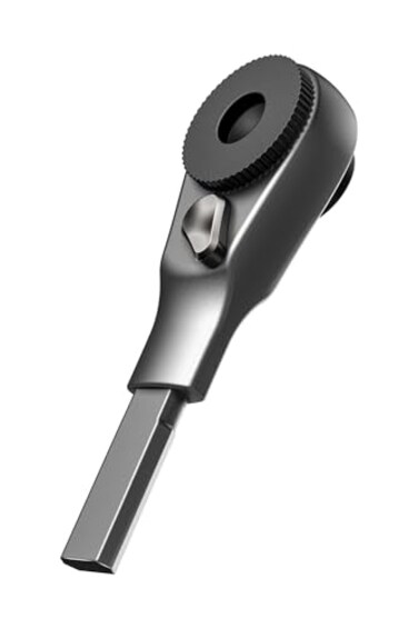 GALVANOX Flat-end Ratchet Driver Designed for Leatherman Models - Compatible with Multi-tool Flat Bit Kits and Standard 1/4" Hex Bits (Brushed Steel