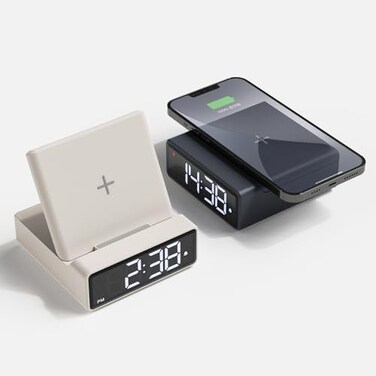 mooas Mini Square 15W Fast Wireless Charging Alarm Clock (Dark Gray