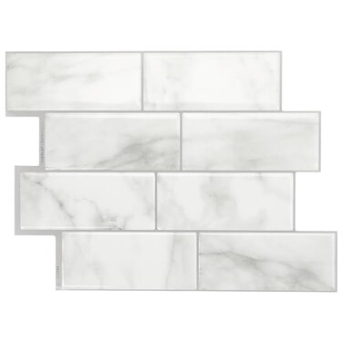 Smart Tiles Peel and Stick backsplash, Subway Carrara Marble, 11.55"x8.38