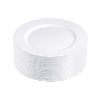 N9R 100PCS White Plastic Plates Disposable, 10.25" Heavy Duty Dinner Plates