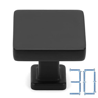 KOOFIZO 30 Pack Matte Black Cabinet Knobs, Square Single Hole Pulls K08