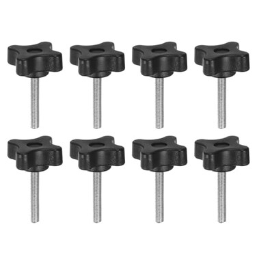 HARFINGTON 8pcs Star Clamping Knobs M5 x 30mm Metric Male Thread 32mm 4-Point Plastic Head Threaded Stud Knob Hand Tightening Thumb Screw Jig Handle, Black