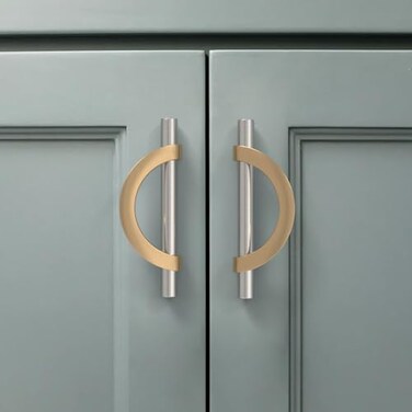 Amerdeco 10 Pack Brushed Satin Nickel and Champagne Bronze Cabinet Pulls 3.75 Inch(96MMHole Centers Kitchen Cabinet Handles Cabinet Hardware Cupboard Handles Drawer Pulls…