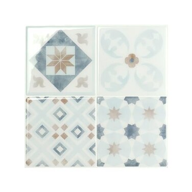 Smart Tiles Peel and Stick backsplash, Square BlueBeige, 9"x9