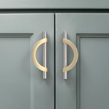 Amerdeco 10 Pack Brushed Satin Nickel and Gold Cabinet Pulls 3.75 Inch(96MMHole Centers Kitchen Cabinet Handles Cabinet Hardware Cupboard Handles Drawer Pulls&hellip;