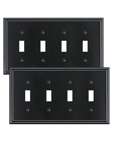 treewell 2-Pack Zinc Alloy Quad Toggle Light Switch Cover Plate, Solid Switch Cover