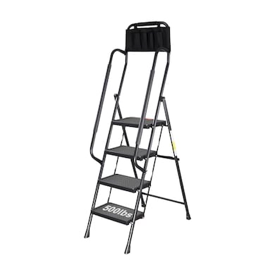 Valeo 4 Step Ladder with Handrails,500 Lbs Capacity,Folding Step Stool Ladder with Attachable Tool Bag,LightweightStorage Step Ladder 4 Step Folding,Multi-use for Home,Kitchen,Office,Black