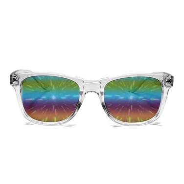 GloFX Ultimate Mirror Diffraction Glasses - Clear Frames with Rainbow Mirror Gradient and Line Diffraction - Great Edm, Concert, and Rave Accessory