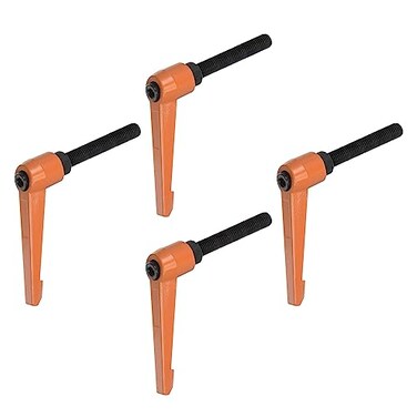 HARFINGTON 4pcs Adjustable Clamping Lever Handles M10 x 50mm Male Thread Bolt Knobs Rotating Screw Locking Quick Release Ratchet Push Button Handle, Orange