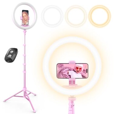 UBeesize 12" Ring Light with 62" Tripod Stand for Content Creation (Pink