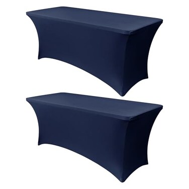 Obstal 8ft Stretch Spandex Table Cover, 2 Pack, Navy Blue