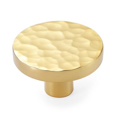 KOPPALIVE 10-Pack Modern Gold Cabinet Knobs, Hammered Solid Brass Drawer Knobs, Round Dresser Drawer Pulls and Handles, Kitchen Cabinet Hardware, Diameter 1-3/16 Inch