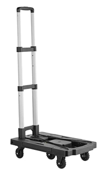 Kantek Ultra-Lite Folding Cart, Large 250 Pound Capacity, Adjustable Folding Handle, 2.6W X 4.1H X 19.3D, 5 Caster Wheels, Includes 2 Bungee Cords