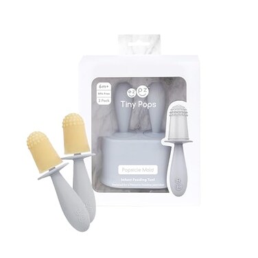ezpz Tiny Pops (Pewter- 4 Months- Popsicle Mold Set with Two Wands