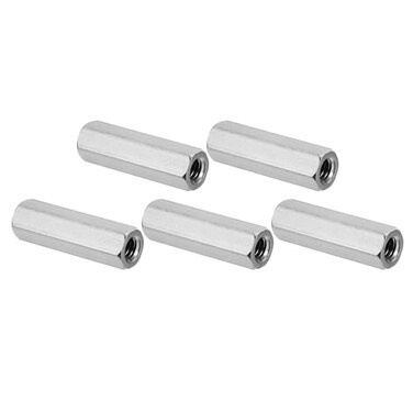 PATIKIL 1/4"-20 UNC 304 Stainless Steel Hex Coupling Nuts, 5Pcs 1.38" Length Half Threaded Rod Coupling Nut Studding Connector Fasteners, Silver Tone