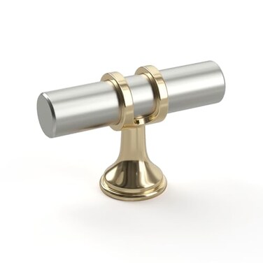Goldenwarm 30 Pack Brushed Nickel and Gold Cabinet Knobs T Bar Pulls, 2Inch