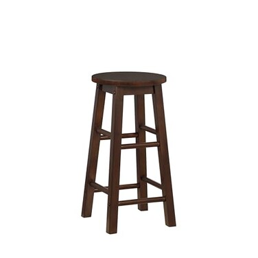 Linon Zeke Walnut Solid Wood Backless Round Counter Stool with 24 Inch Seat Height