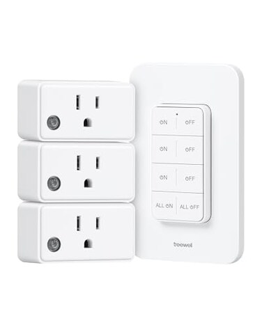 TREEWELL 3 Independent Remote Control Outlets with Wireless Wall Switch