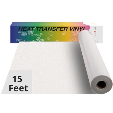 HTVRONT White Glitter HTV- 12" x 15ft Glitter Iron on Vinyl for Sublimation